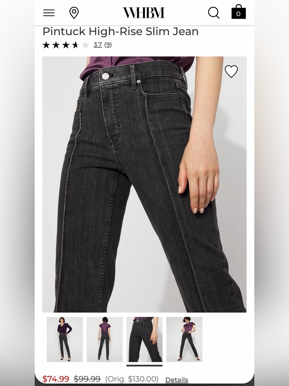 White House Black Market Black Pintuck High-Rise Slim Jeans